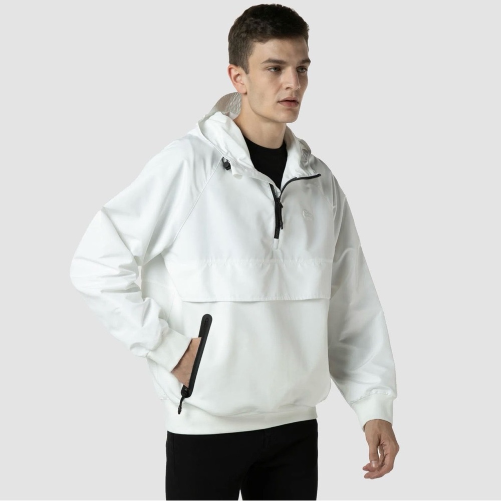 Lacoste White Hooded Half-Zip Windbreaker with Black Trim Size XXL